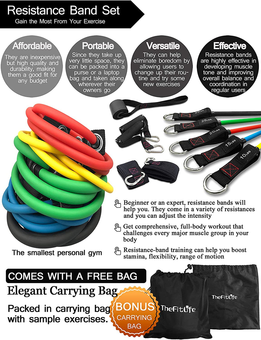Resistance Bands with Handle Set - for Men and Women, Workout Bands for Strength Exercise, with Handles, Door Anchor & Ankle Straps, for Rehab, Yoga and Fitness